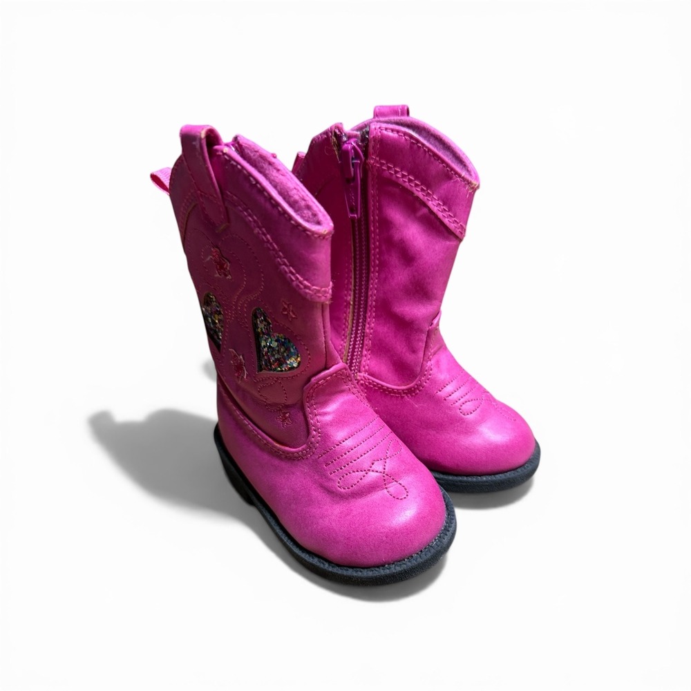 Koala Kids Toddler Girl Hot Pink Glitter Heart Star Western Cowgirl Boots Size 3